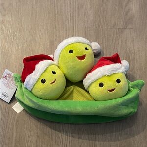 Disney Green Peas in Pod Plush with Red Santa Hats